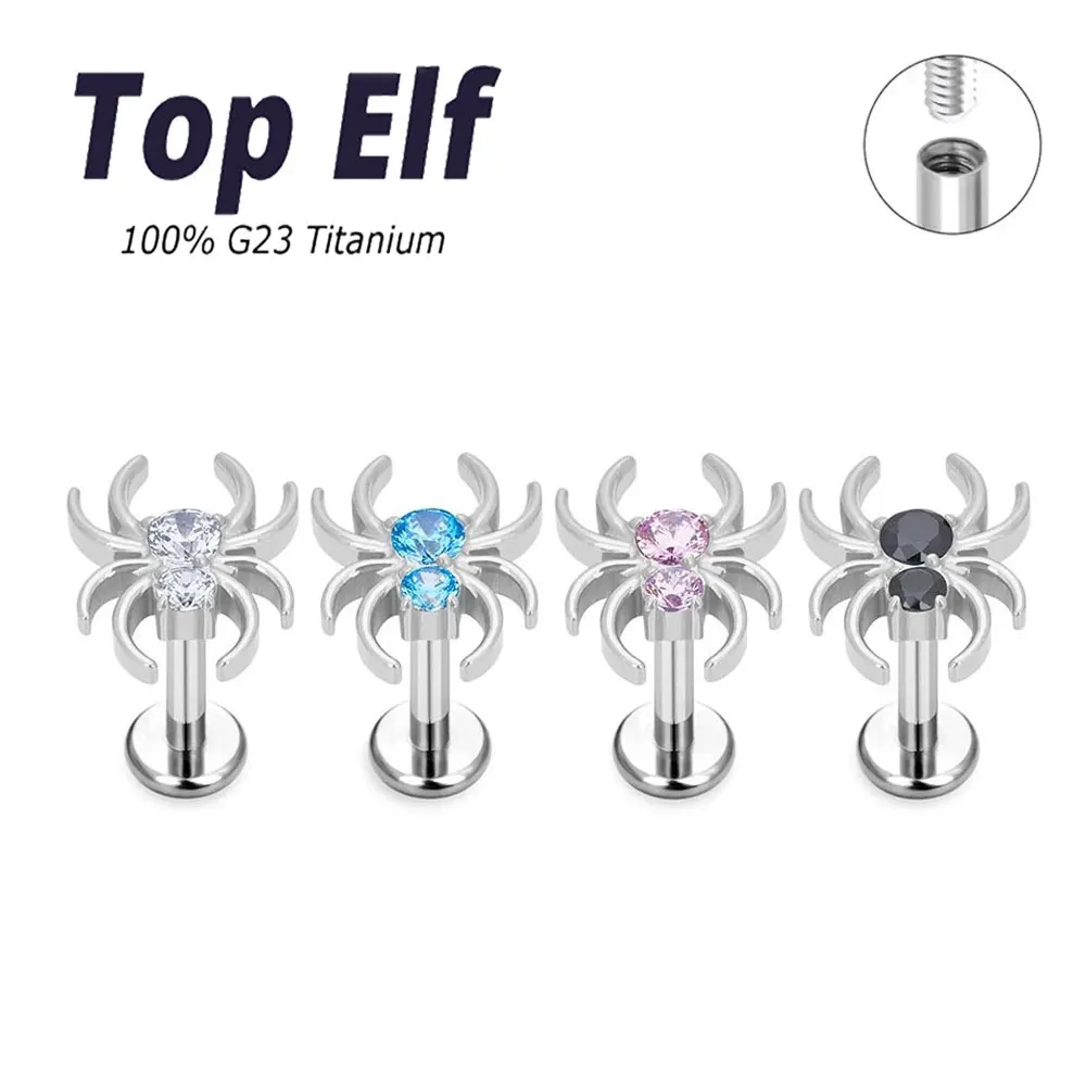 

G23 ASTM F136 Titanium Jewelry Fashion Spider Shape Internally Threaded Labret Top Lip Nose Ring