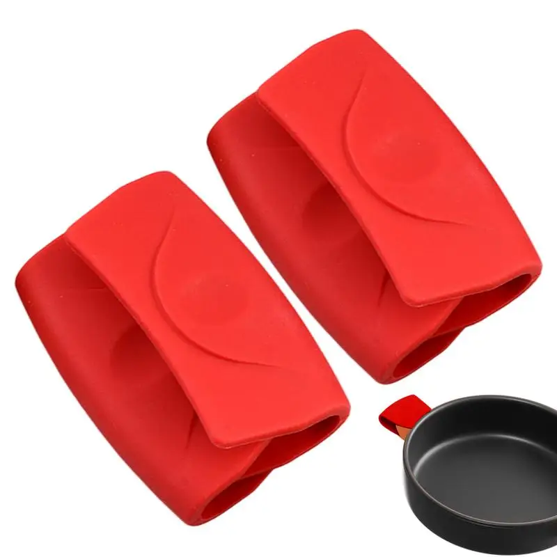 Pot Handle Covers Heat Resistant 2PCS Thick Silicone Insulated Hand Clip Non-slip Removable Pot Frying Pan Handle Grip For