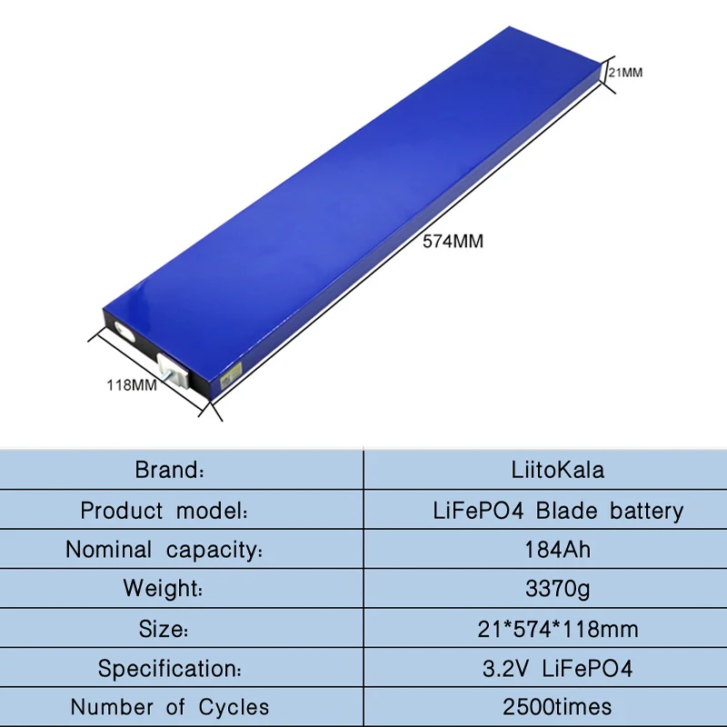 2pcd Liitokala 3.2V 184Ah Lifepo4 Wall mounted Blade Battery DIY 12V 24V 36V RV Touring Solar Energy Storage Golf Cart Yacht