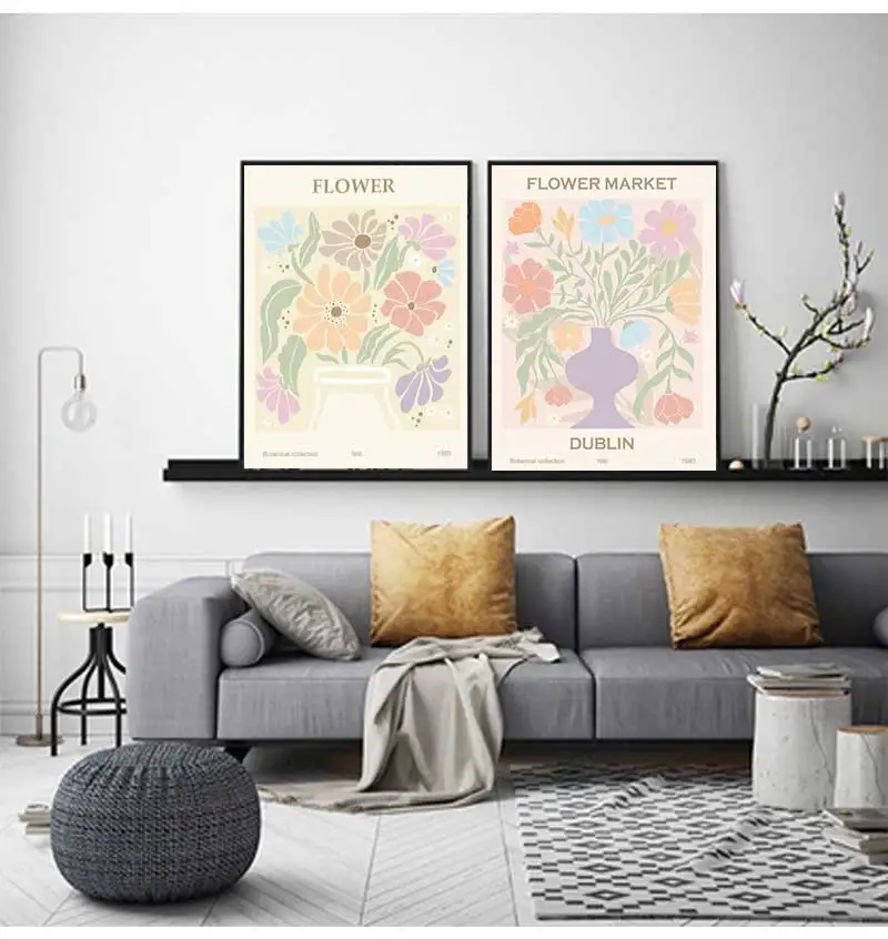 Set of 6 Flower Market Canvas Painting Bohemian Matisse Wall Art Colourful Fashion Girls Bedroom Decoration Unframed Poster