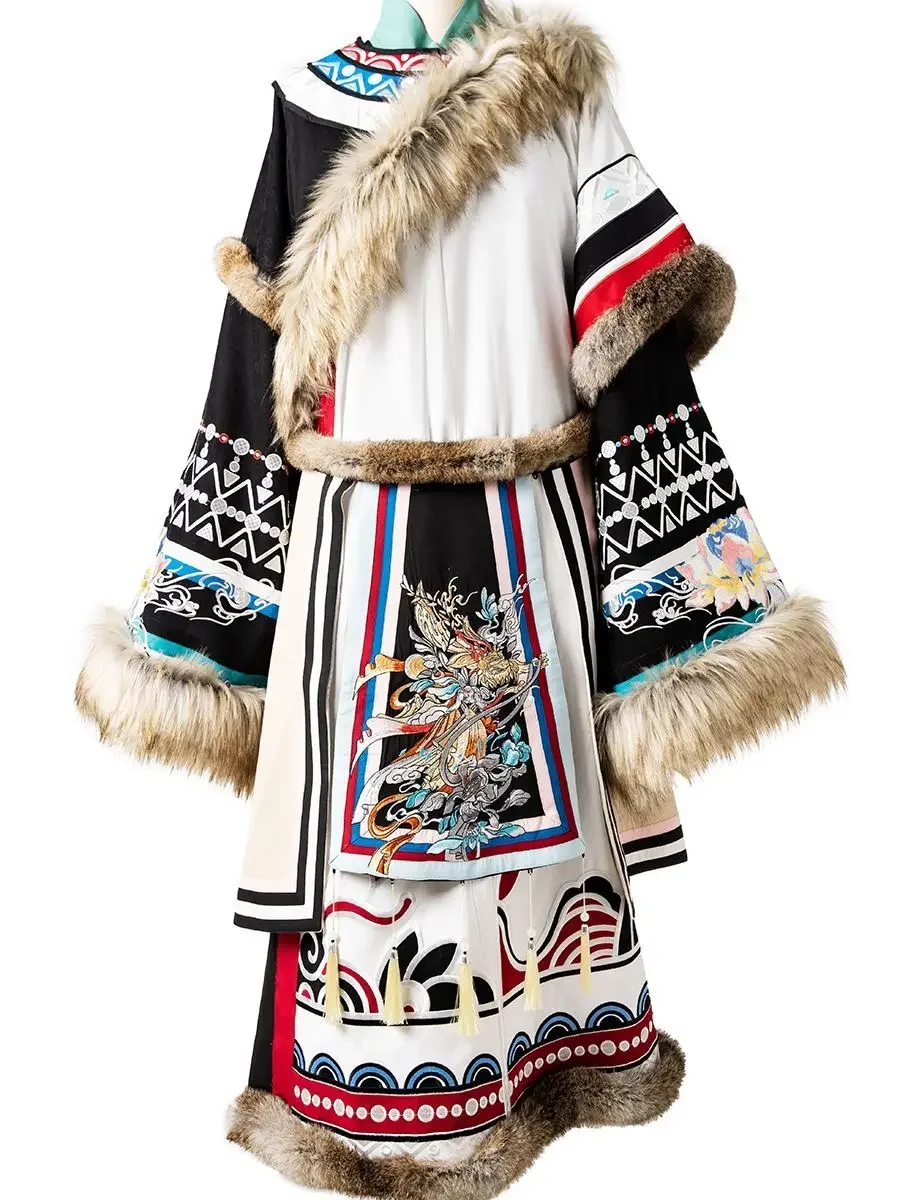 2026 nuevo estilo étnico chino tibetano Han elementos de ropa bordado de felpa con flecos bata tibetana ropa de nacionalidad minoritaria