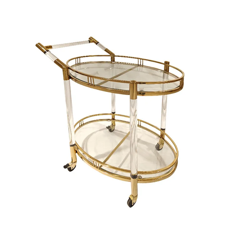 #Golden light luxury stainless steel dining carCommercial restaurant Mobile trolley Tea cart Modern simple double-layer wine tru