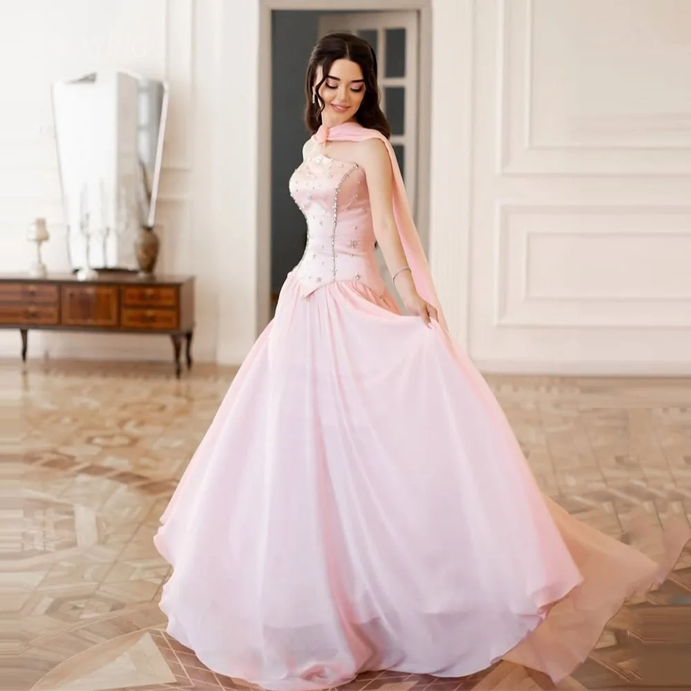 

SPRAYING Pink Sparkly Beaded Evening Dresses Strapless Sleeveless Party Dress A line Long Dubai Occasional Dress Customized 2025