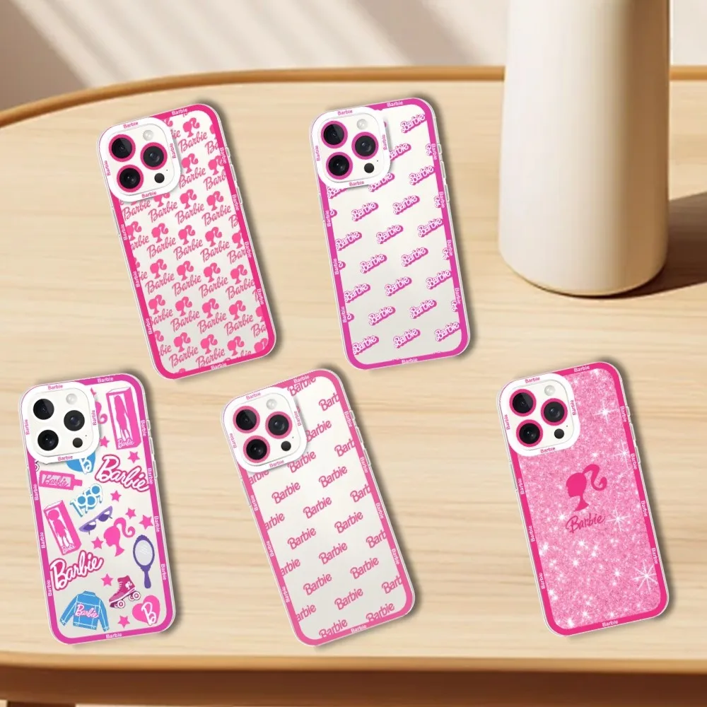 Fashion B-Barbie Doll Phone Case For iPhone Transparent Border Soft Shell 11 12 13 Mini 14 15 Pro Max