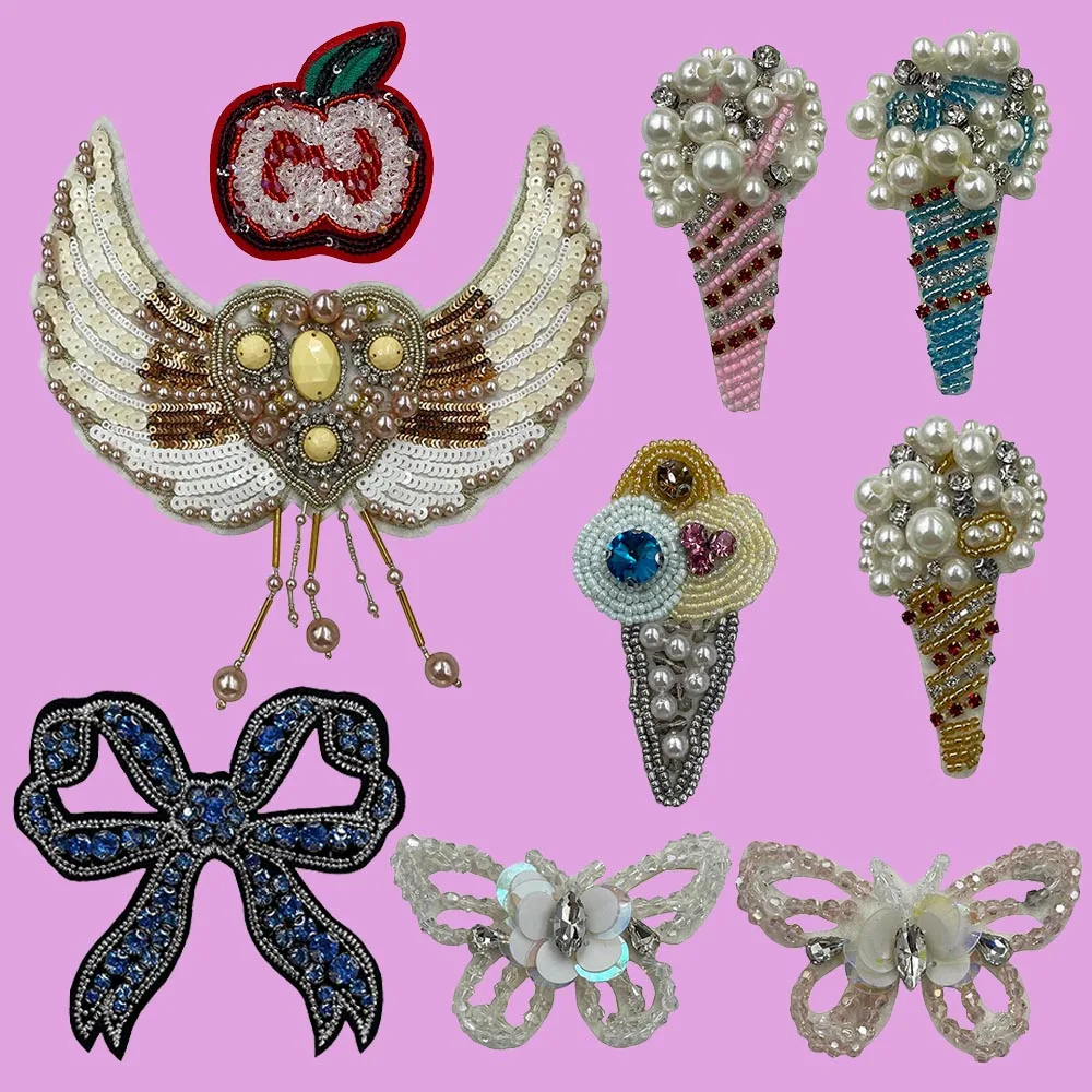 Handmade bow,apple,Wings heart-shaped,ice cream,butterfly patches, decorative jewelry for clothes, shoes, and hats