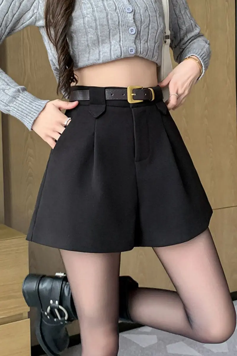 High Waist Short Pants Women's Autumn Winter Outerwear Wide Leg Base Layer Pants Slimming Effect Bootie Friendly TT887