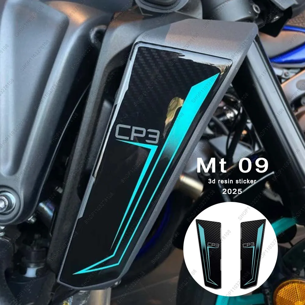 Motorcycle Accessories Side Radiator Protection Sticker Waterproof Anti-scratch 3D gel resin decals For Mt 09 mt09 2025 Cyan SP