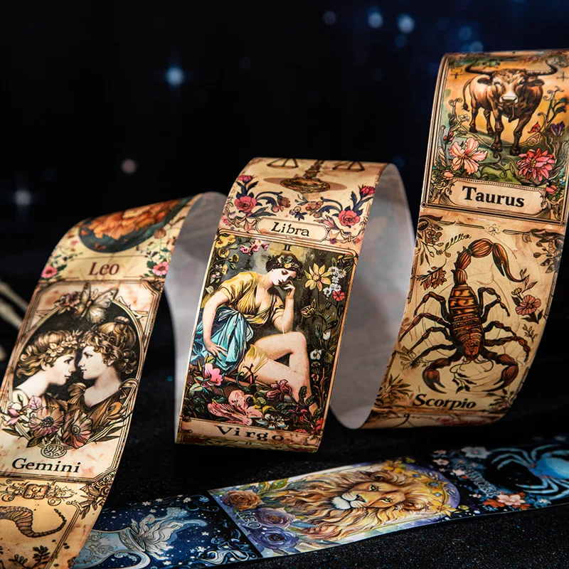 1roll/2roll Twelve Constellations Background Decorative Tape Starry Echo Series Journal Collage Base Material 4 Styles