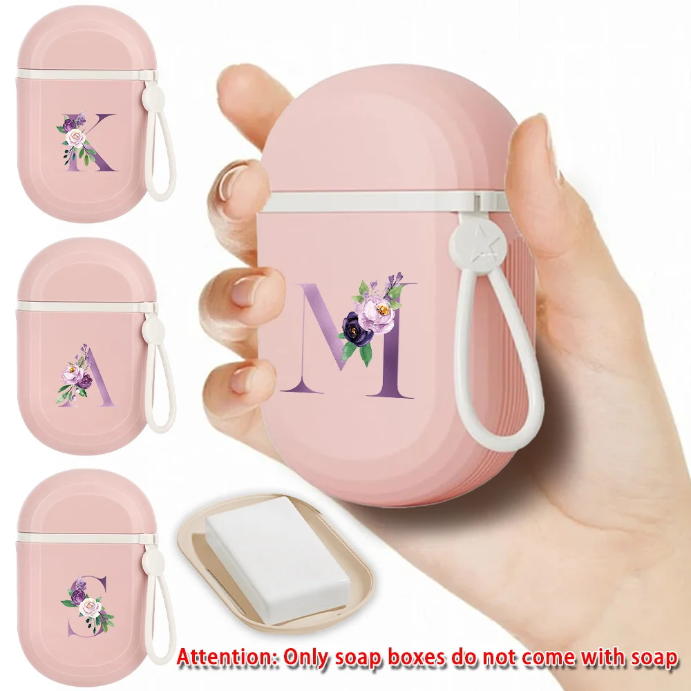

Capsule Shaped Soap Box Home Bathroom Soap Storage Case Leak Proof Detachable Travel Organizer Purple Letter Pattern