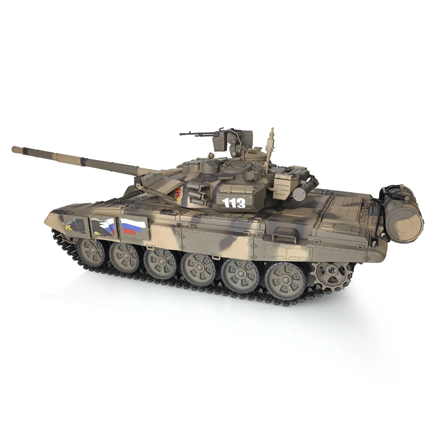 Heng Long 1/16 7.0 Plastic Rusland T90 Rtr Rc Tank 3938 W/ 360 ° Torentje Rode Ogen Geschilderd Geel licht Bb Pellet Rook TH17844-SMT4