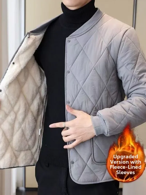 

Thiened down Lined Cotton Jaet Inner Vest School orm ential Men's Winter Coat Stand Collar Poly Fiber Long Sle