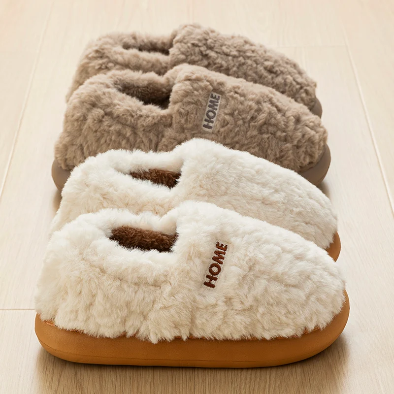 

Cozy Plush Home Slippers for Women Men, Warm Fuzzy Indoor Slippers with Non-Slip Sole, Soft Fluffy House Shoes