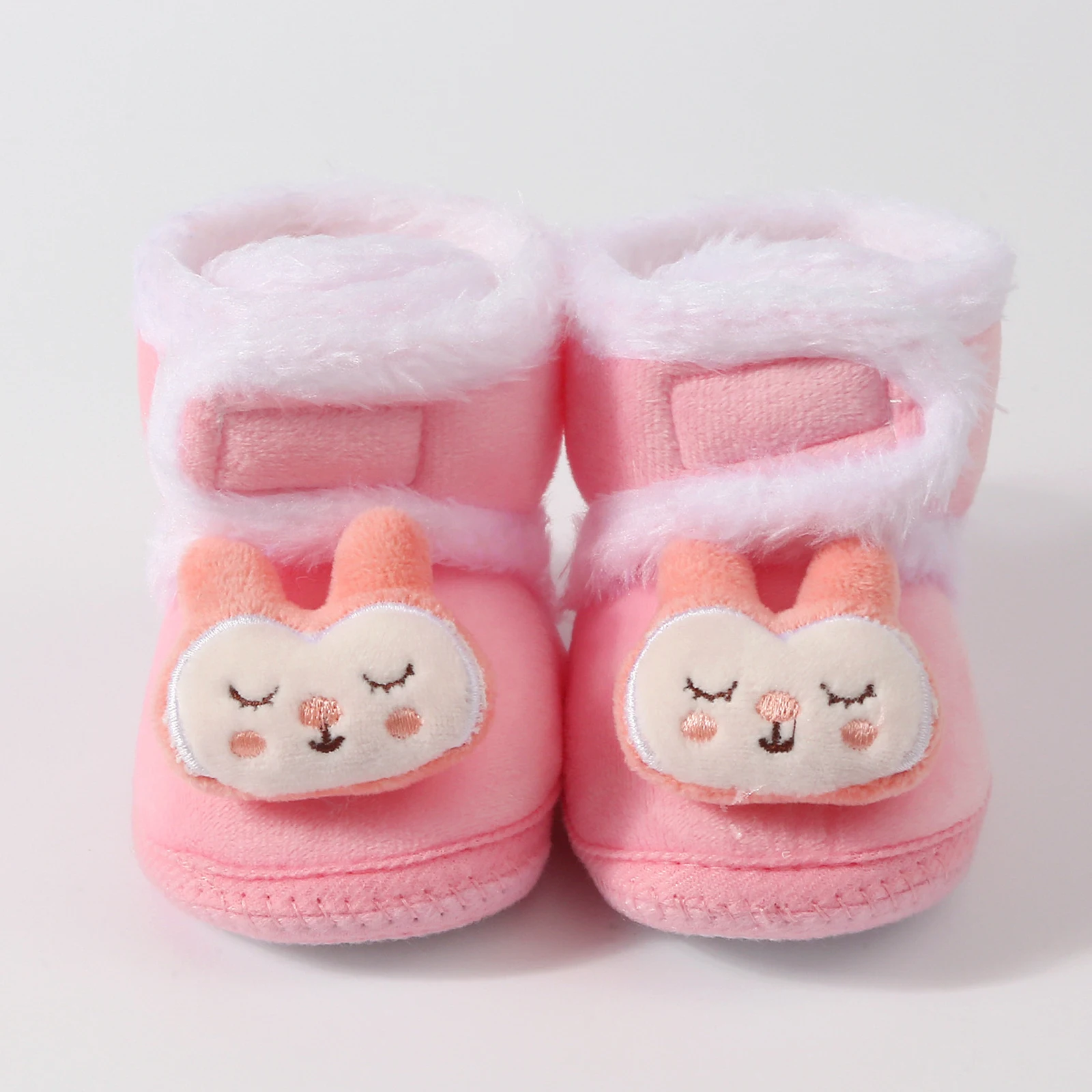 Botas de invierno para bebé, zapatos de suela blanda antideslizantes de forro polar de conejo/oso en 3D para primeros pasos para niñas y niños