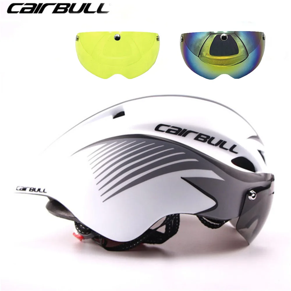 NEW 3 lens 290g Aero TT Road Bicycle Helmet Goggles Racing Cycling Bike Sports Safety TT Helmet in-mold Road Bike Cycling Goggle