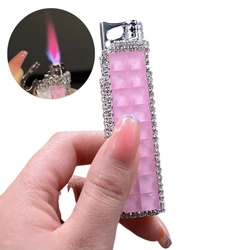 New personalized diamond inlaid appearance, windproof red flame, straight towards lighter, giving girlfriend a textured gift