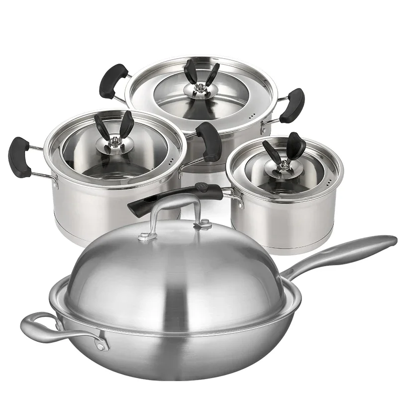 Cookware Sets casserole pots and pan stainless steel 6pcs cooking pots set frypan milk pan visual glass cover anti-hot handle