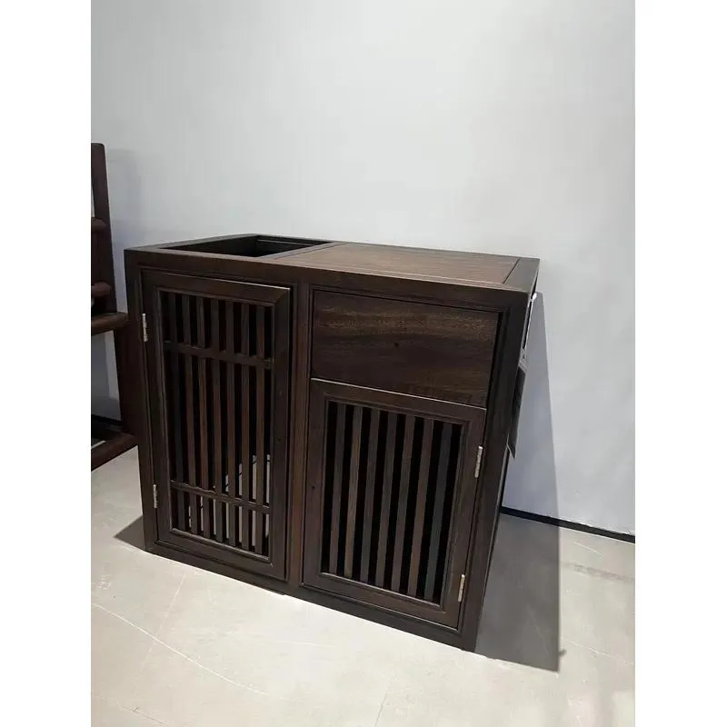 Modern New Chinese Style Solid Wood Tea Cabinet Living Room Sideboard with Slatted Door and Drawer Storage Furniture