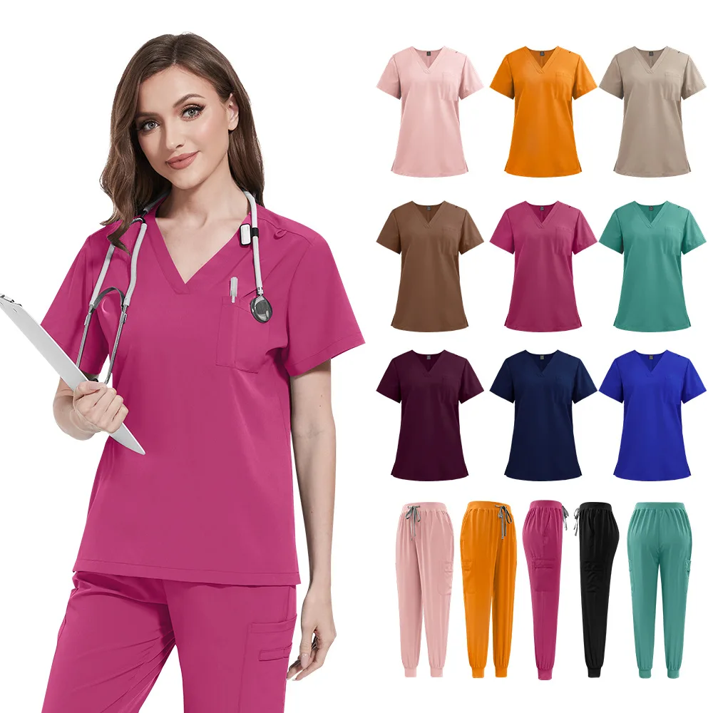

Unisex Medical Uniforms for V-neck Nurse Scurbs Set Women Hospital Doctor Workwear Oral Dental Surgery Work Uniform Short Sleeve