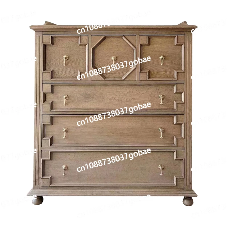 LMM Bedroom Chest of Drawer French Log Retro Distressed Home Entrance Cabinet Storage Cabinet