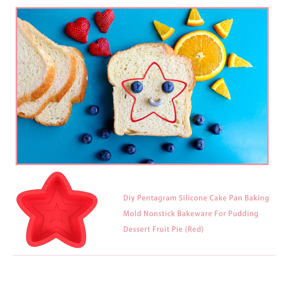 

Pentagram Silicone Baking Pan Red Nonstick Mold for Cake Cookies Pudding Dessert Fruit Pie Flexible Bakeware for Home
