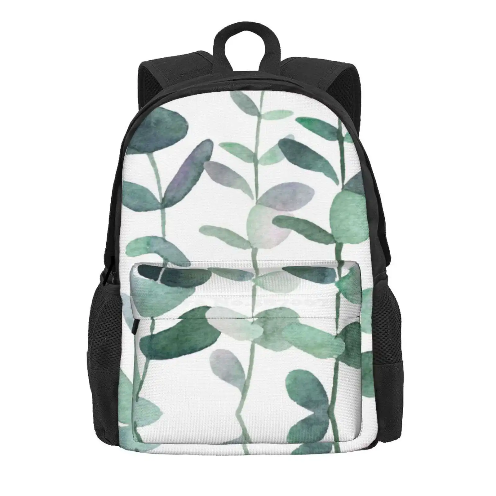 Watercolor, Eucalyptus, Leaves, Botanical, Painting, Green Hot Sale Schoolbag Backpack Fashion Bags Watercolor Eucalyptus