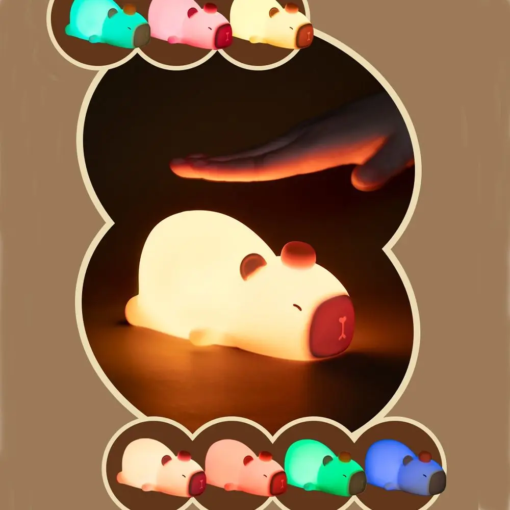 Silicone LED Capybara Night Light Cute USB Charging Touch Sensor Lamp Colorful Creative Sleep Night Lamp Birthday Gift