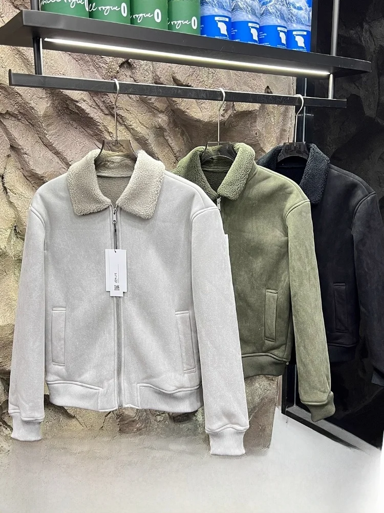 

Imported Thiened Suede Casual Jaet Men's Collar Sle Warmth Leisure Coat Stand Fit Fce Lined Autumn Winter Outerwear
