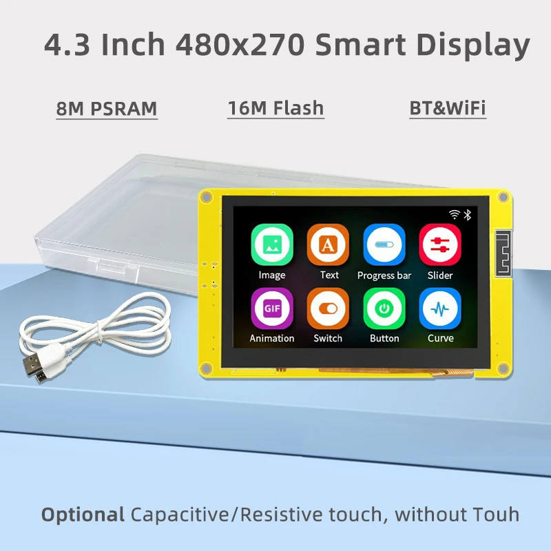 4.3 Inch ESP32-S3 HMI 8M PSRAM 16M Flash 480*270 RGB LCD TFT Module for Arduino LVGL WIFI Bluetooth Smart Display Touch Screen