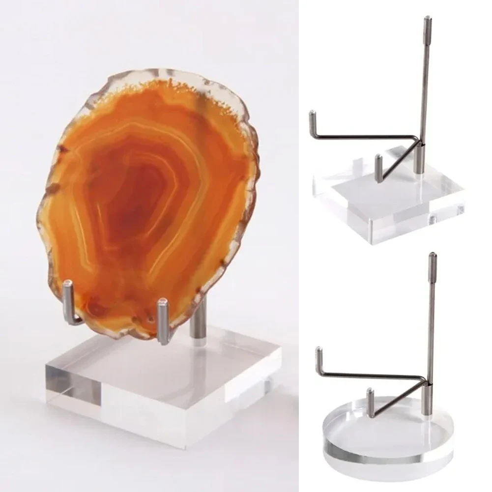 Soporte de exhibición de Metal ajustable, caballete con Base acrílica, soporte de almacenamiento transparente, soporte de exhibición para conchas minerales, 1 Uds.