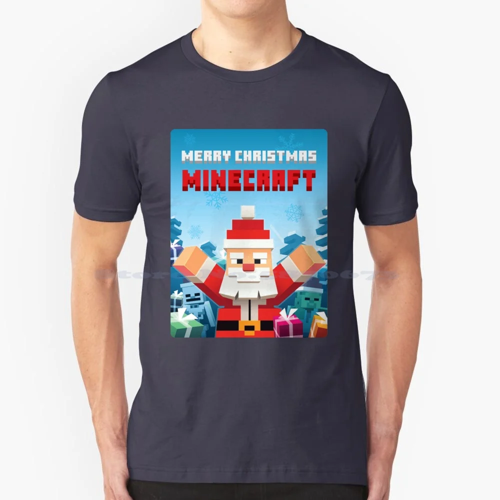 Merry Christmas T Shirt 100% Cotton Tee Gamer Story Design Face Kids Animation Heroes Blocks Merry Christmas Santa Claus Funny