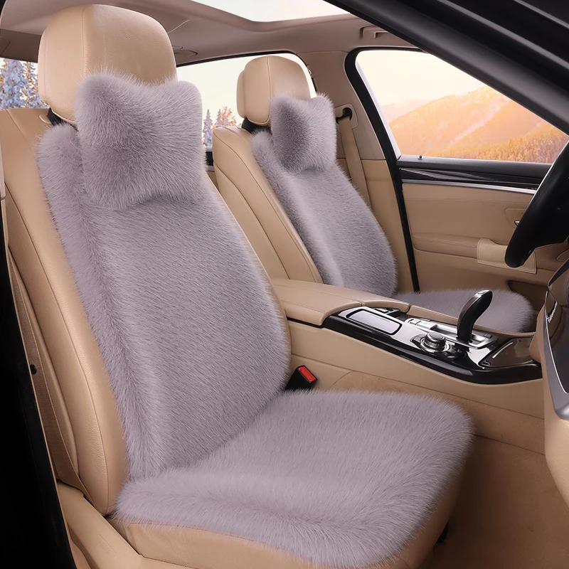 

Plush Fox Fur Car Seat Cushion Winter Warmth Thick Wool Auto Faux Sheepskin Seat Cover For Cars Universal