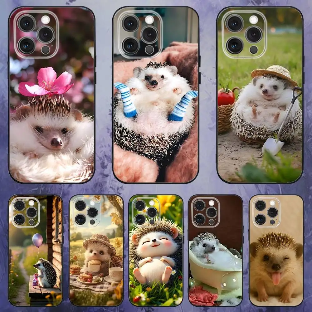 

Cute Animal Hedgehog Phone Case For iPhone 17,16,15,14,13,12,Pro,Max,Plus,E,SE4,Air,Mini Black Soft Box