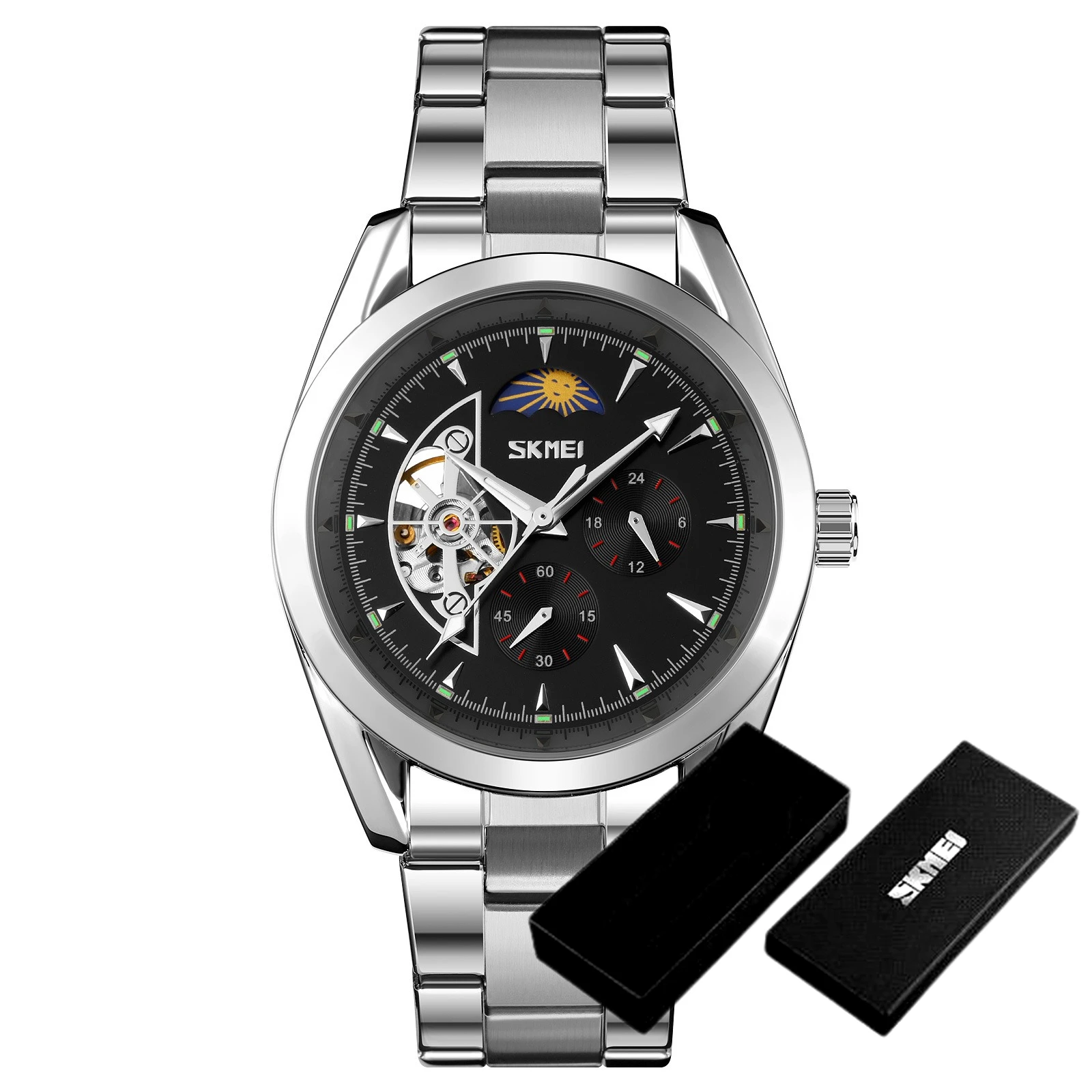 Men's Tourbillon Automatic Mechanical Watch, Moon Phase