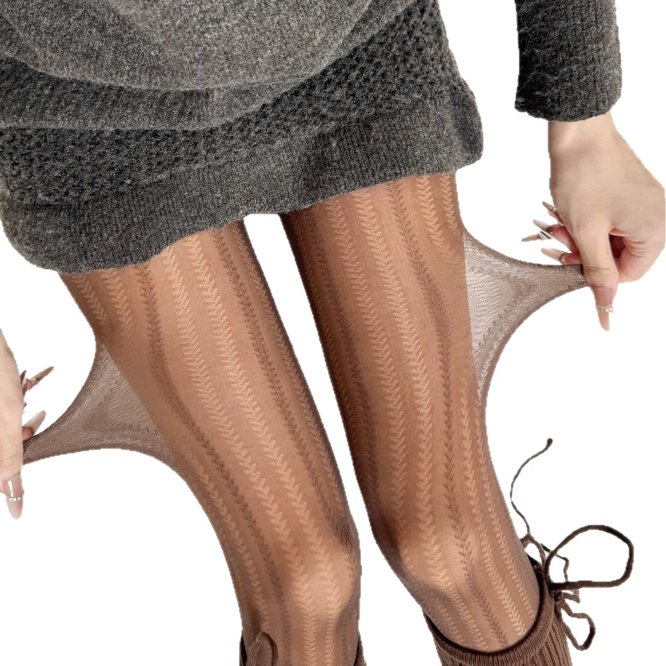 Sexy Women's Tights Autumn and Winter Vertical Jacquard Thigh High Stockings Sweet Girl Lace Ultra-thin Body Stockings Pantyhose