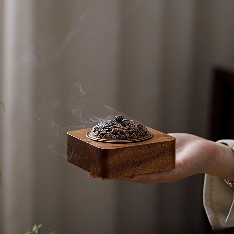 

Walnut Zen tea ceremony incense burner ornament Chinese indoor agarwood fragrance aromatherapy hollow with insert bottom