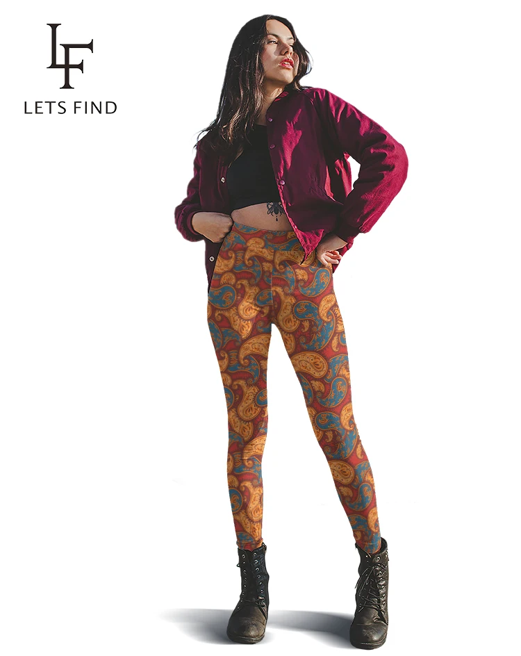 LETSFIND-Pantalones con estampado de flores de anacardo en 3D para mujer, Leggings informales elásticos de cintura alta para Fitness, nueva moda