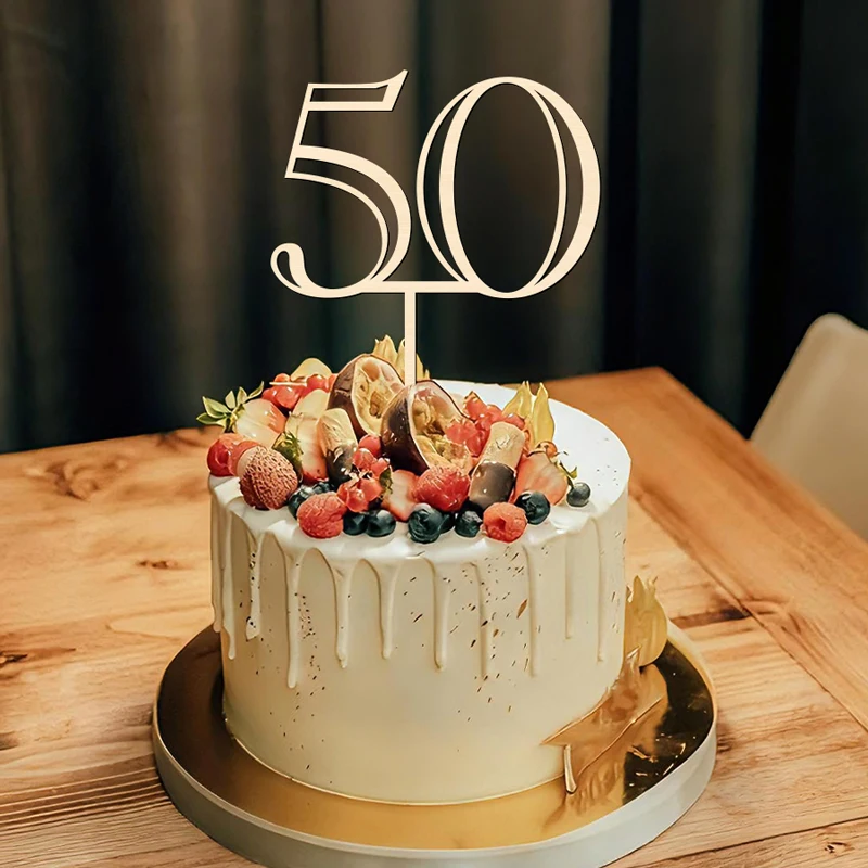 NUBECOM 50er Kuchen-Topper aus Holz, 50. Geburtstag Kuchendekoration, Nummer 50 Kuchenschmuck für Hochzeit, Jubiläum, Party, Kuchenschild – Detail 10