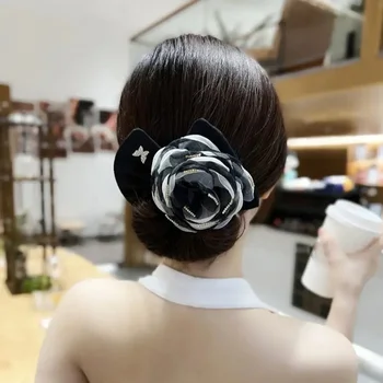 Fascia per capelli con panino da donna elegante testa a sfera con fiore grande supporto per coda di cavallo creatore di panini per capelli temperamento accessori per capelli strumento per lo Styling Twist