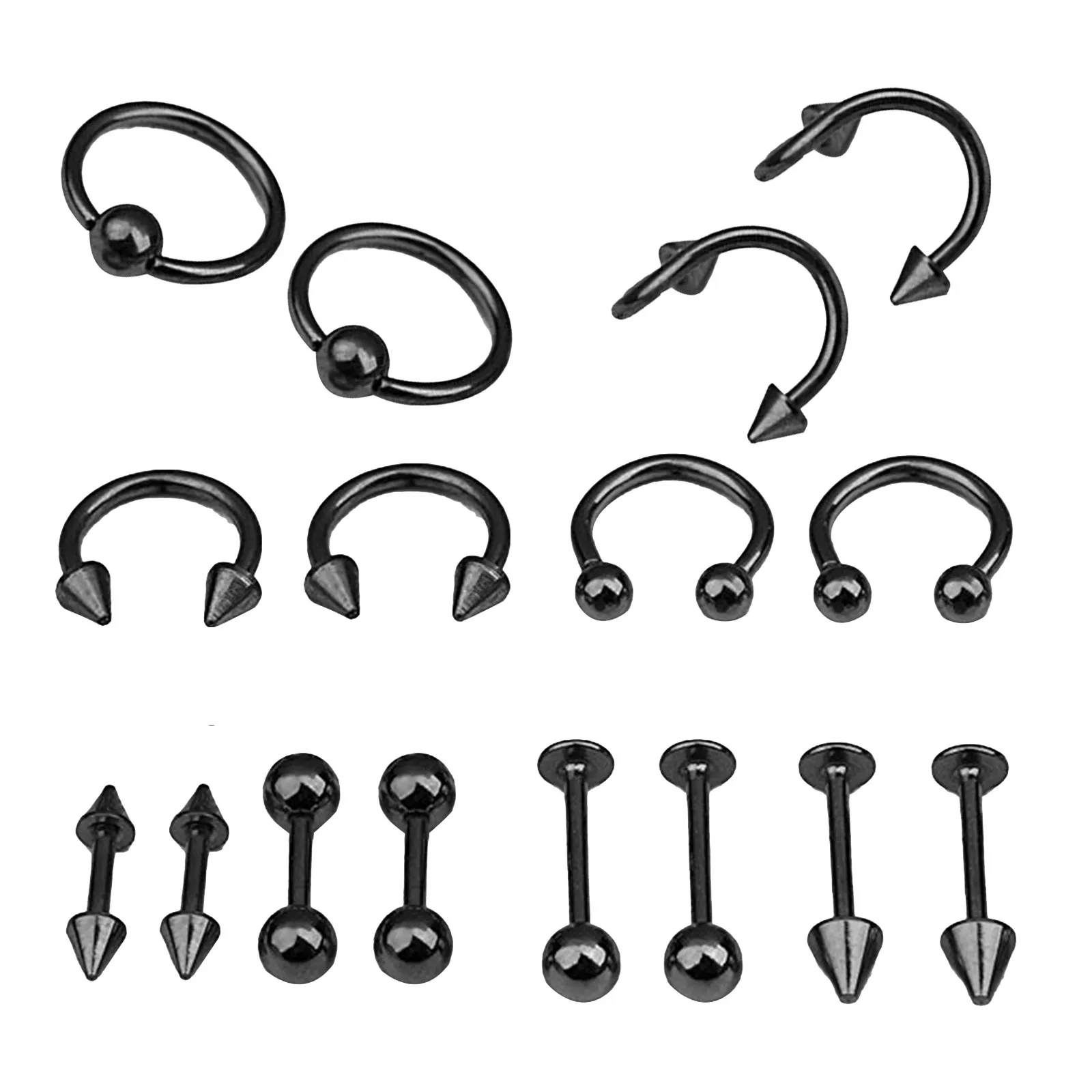 16Pcs Tongue Ring Piercing Jewellery Set Attractive Mixed Body Spiral Belly Tongue Bar Body Jewelry Women Fashion