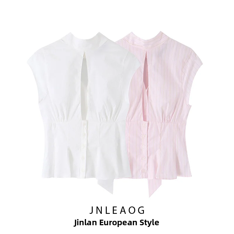 

JNLEAOG Summer New Women's Fashion Knot Decorated Versatile Split Top Polyester No Sleeve Knot Shirt