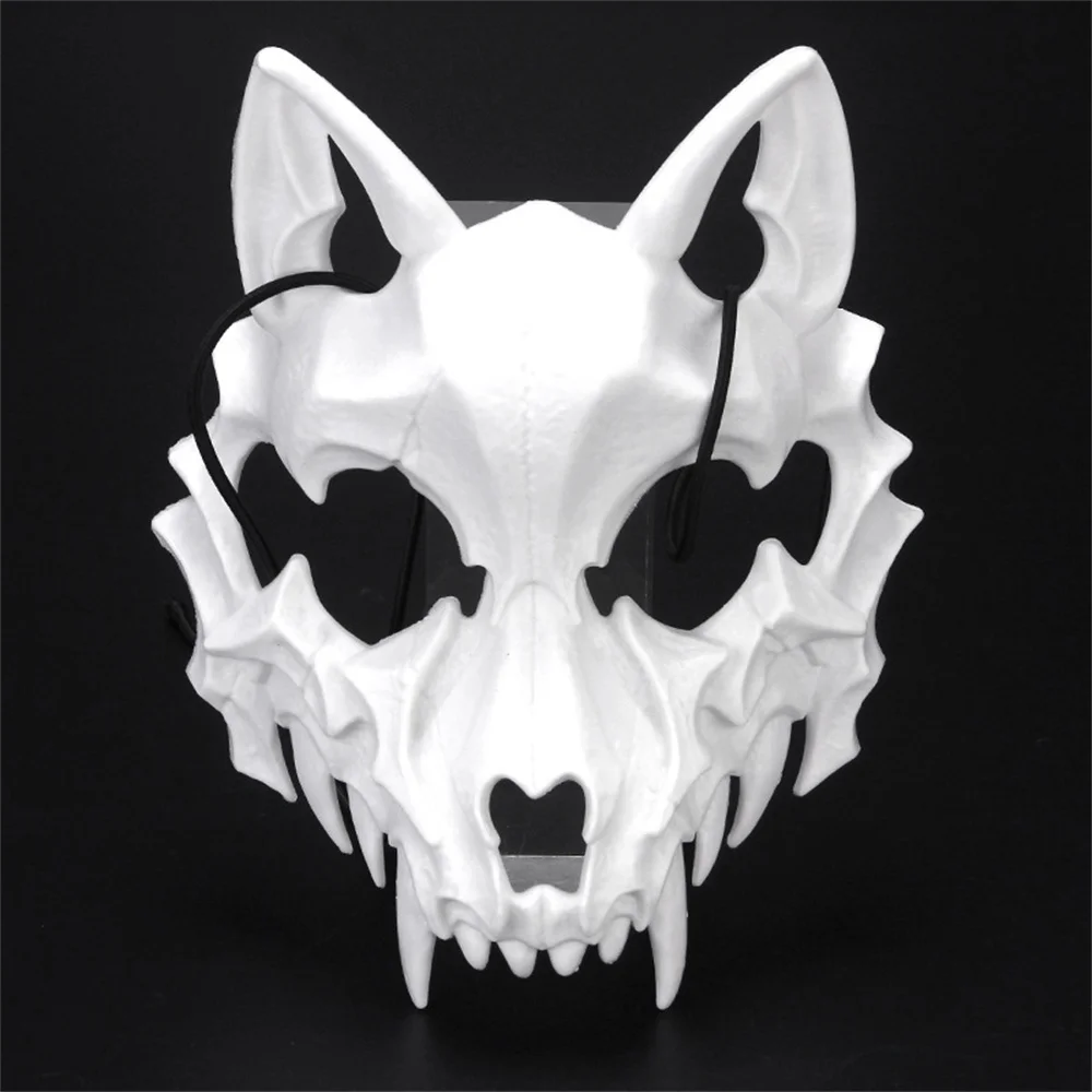 Halloween Party Half-Gesicht Maske Drachen Tiger Wolf Maske Cosplay Horror Kostüm Requisiten Japanischen Stil Schwarz Weiß Tiere Maske