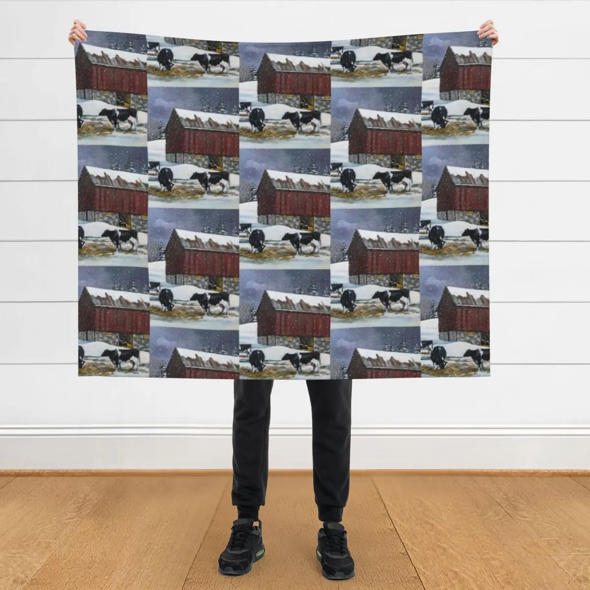 

Holstein Cows in Snowy Barnyard, Original Painting, Farm Animals, No. 3 Throw Blanket sofa bed Tourist Blankets