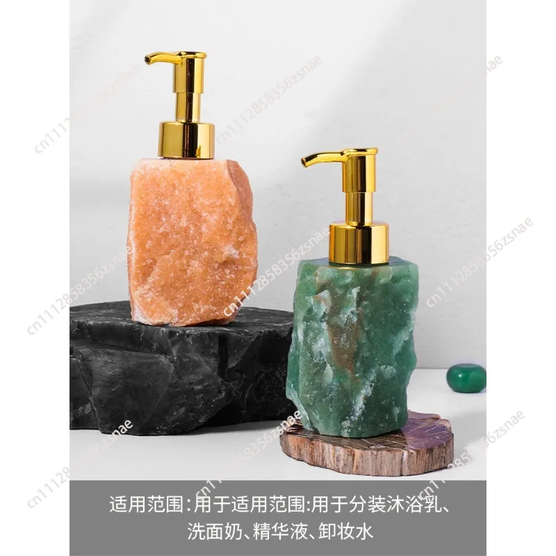 Natural Rough Crystal Stone Lapis Lazuli Ornament, Rose Quartz Press‑Type Empty Dispenser Bottle for Hand Soap & Lotion