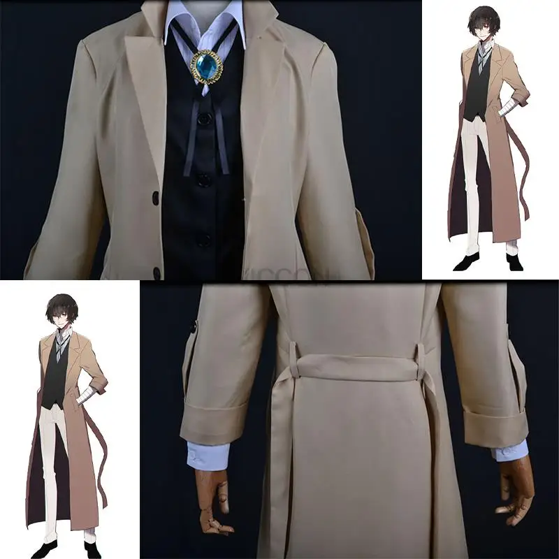 Dazai Osamu Cosplay Bungo Stray Dogs Cosplay Costume Long Jacket Coat Suit Adult Men Anime Halloween Christmas Clothing Costume