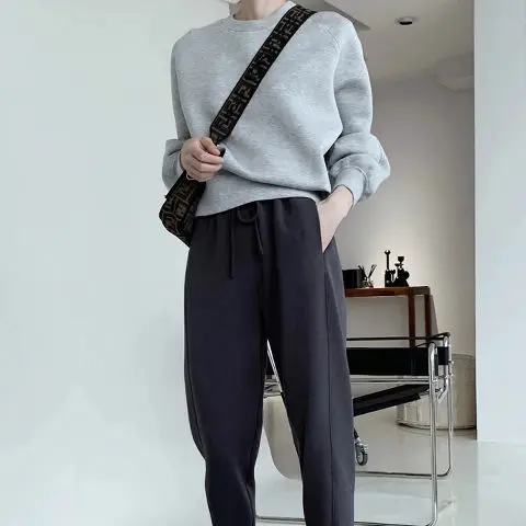 2022 novo estilo coreano solto casual refinado elegante e versátil espaço algodão cor sólida tripulação pescoço pulôver moletom feminino
