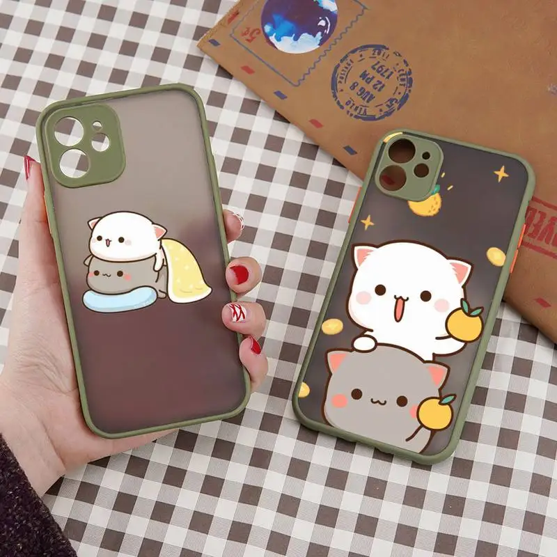 

Cute Cartoon Peach Mochi Cat Phone Case For iPhone 16 15 12 11 13 14 Pro Max X XS XR 7 8 Plus SE Shockproof Matte Cover Fundas
