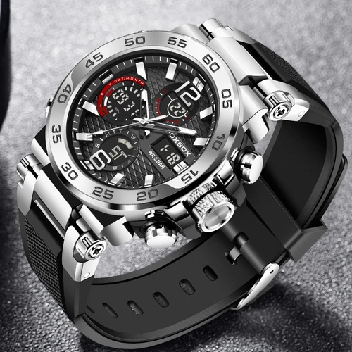 Imagen 2 del producto LIGE FOXBOX, reloj electrónico de lujo a la moda para hombre, LED, doble Digital, analógico, informal, deportivo, relojes de cuarzo resistentes al agua para hombre, regalo con fecha