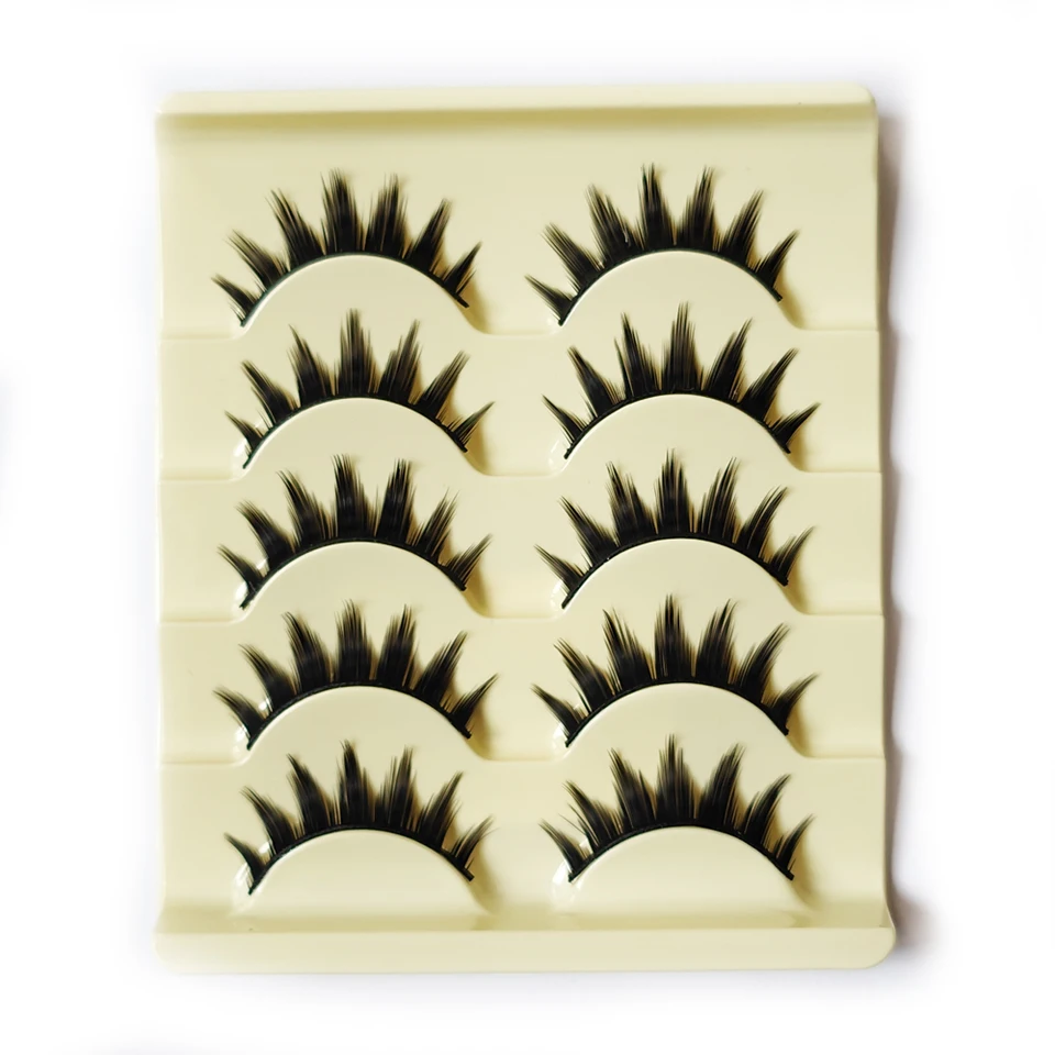 5 Pares de Pestañas Postizas Ojo de Gato Largas y Gruesas Cosplay Extensión de Pestañas Ahumadas Naturales Maquillaje Hechas a Mano Reutilizables 6