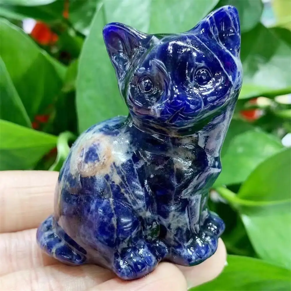 

5.7CM Natural Blue Sodalite Cartoon Cat Carving Animal Fish Tank Landscaping Carving Healing Christmas Home Decoration Gift 1pcs