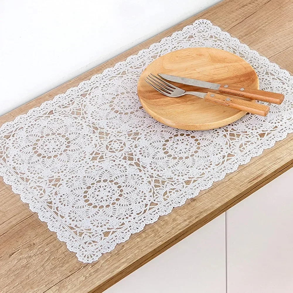 

Table Place Mat Vintage Dining Pad Lace Embroidery White for Dinner Table Coaster Drink Tea Cup Placemat Wedding Party